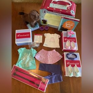 American Girl Happy Bday set, 2 outfits w/shoes, tiara, puppy & a clip on braid!